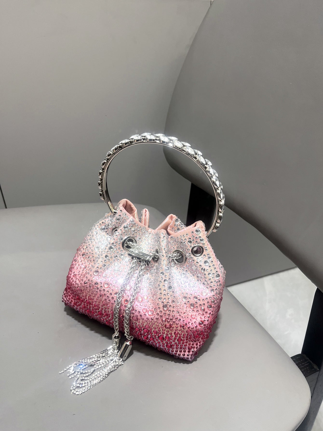 Drawstring Rhinestone Bag Shoulder Crossbody Handbag