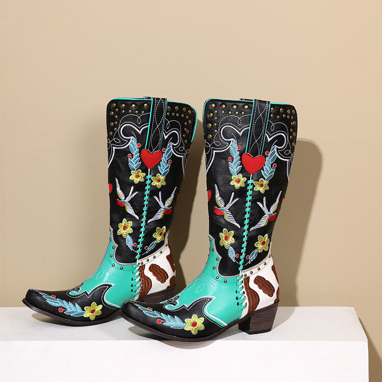 Leather Boots Exquisite Embroidery