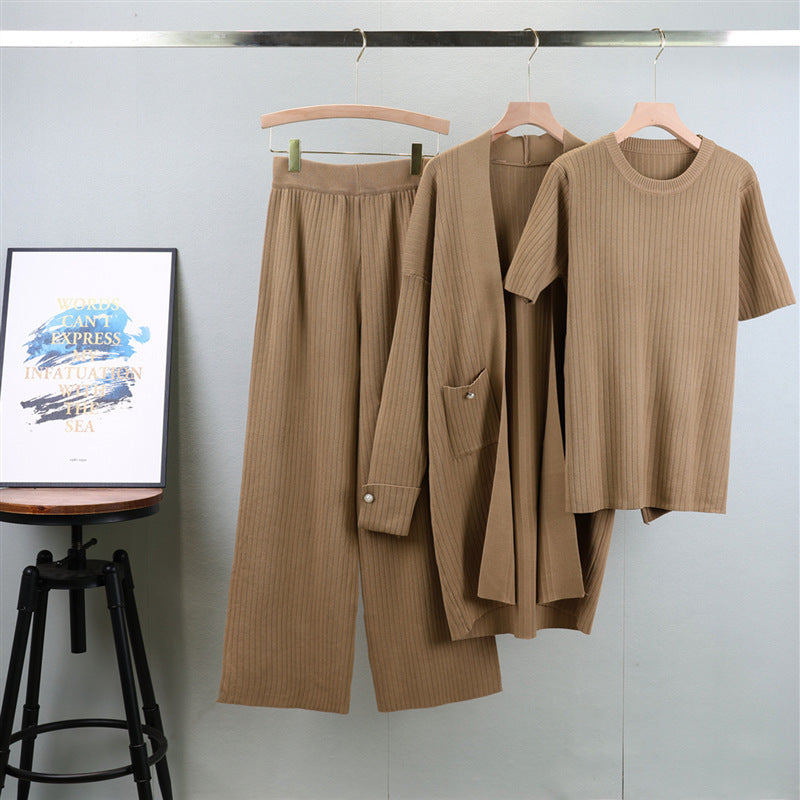 Elegant Knitted Mid-length Three-piece Set
