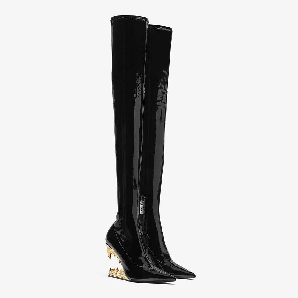 Teeth Shaped Heels, High Heels, Knee Length Boots