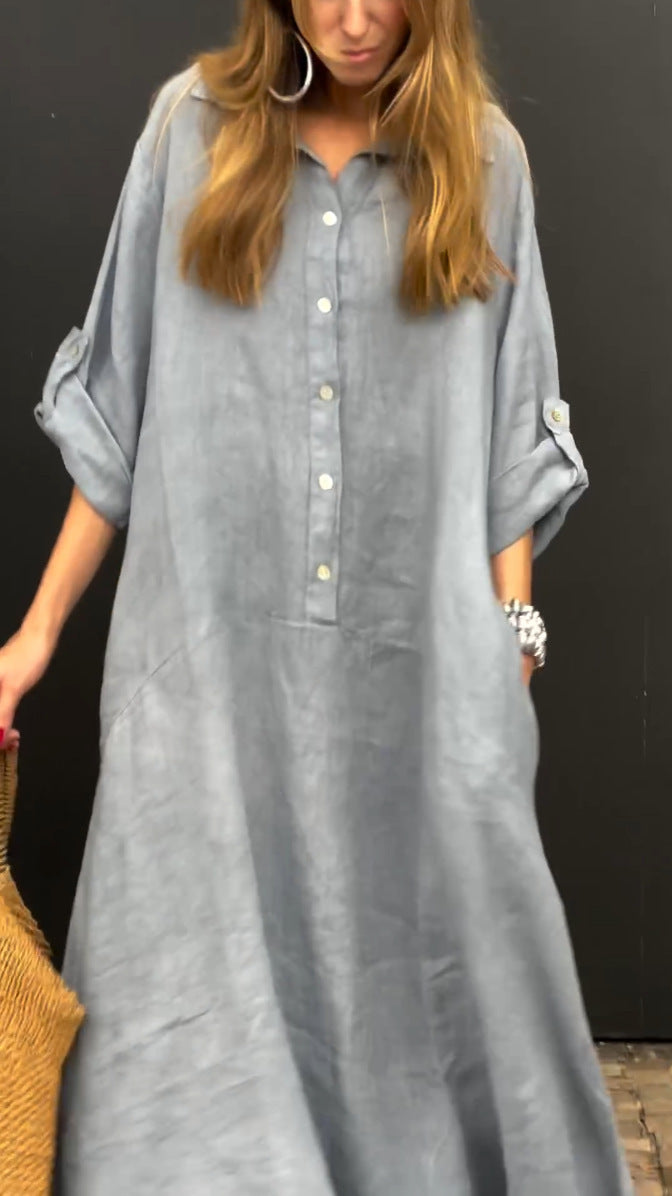 Casual Cotton And Linen Blend  Dress