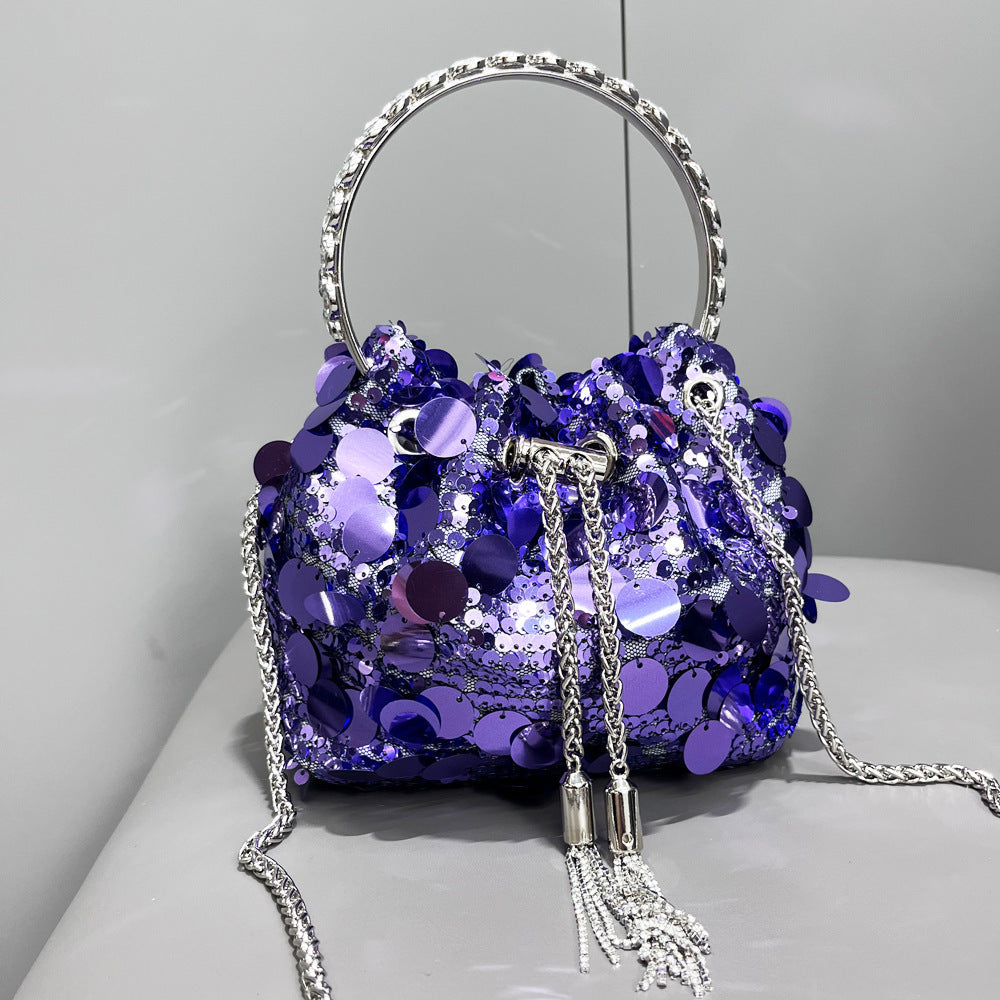Drawstring Rhinestone Bag Shoulder Crossbody Handbag