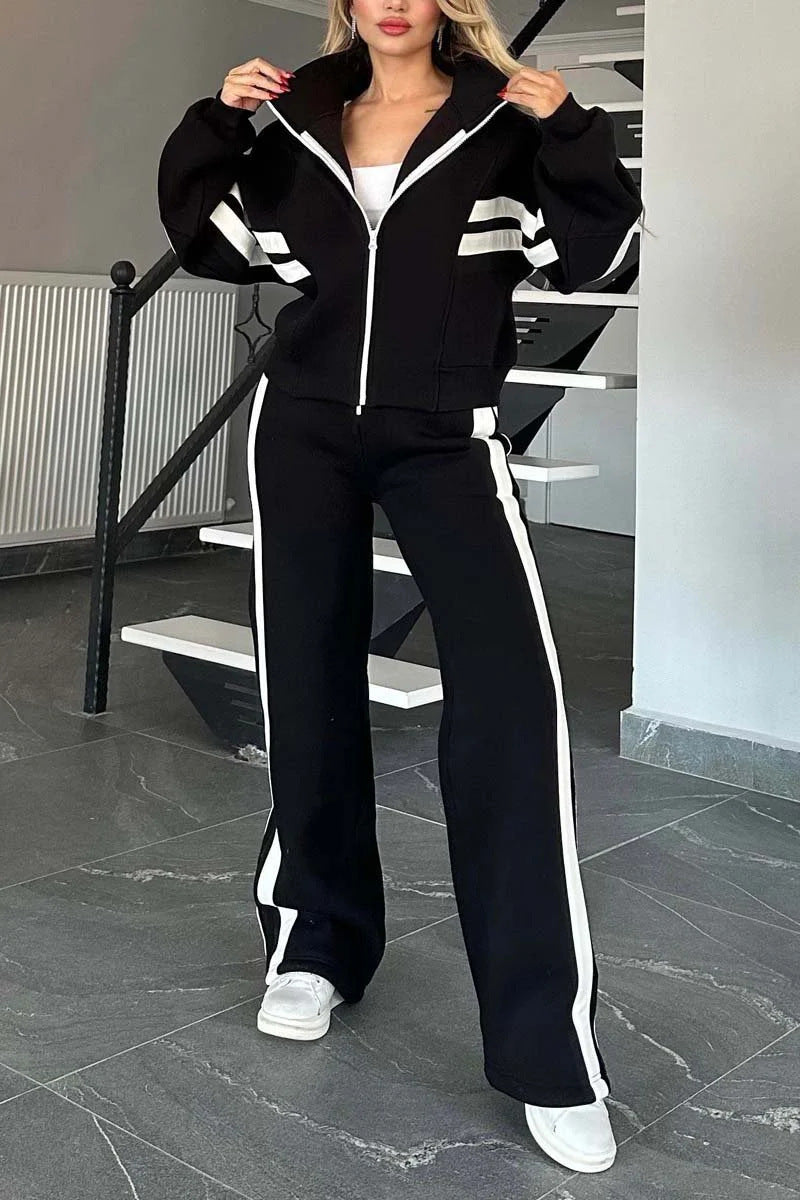 Striped Zip Top Jacket Sportssuit