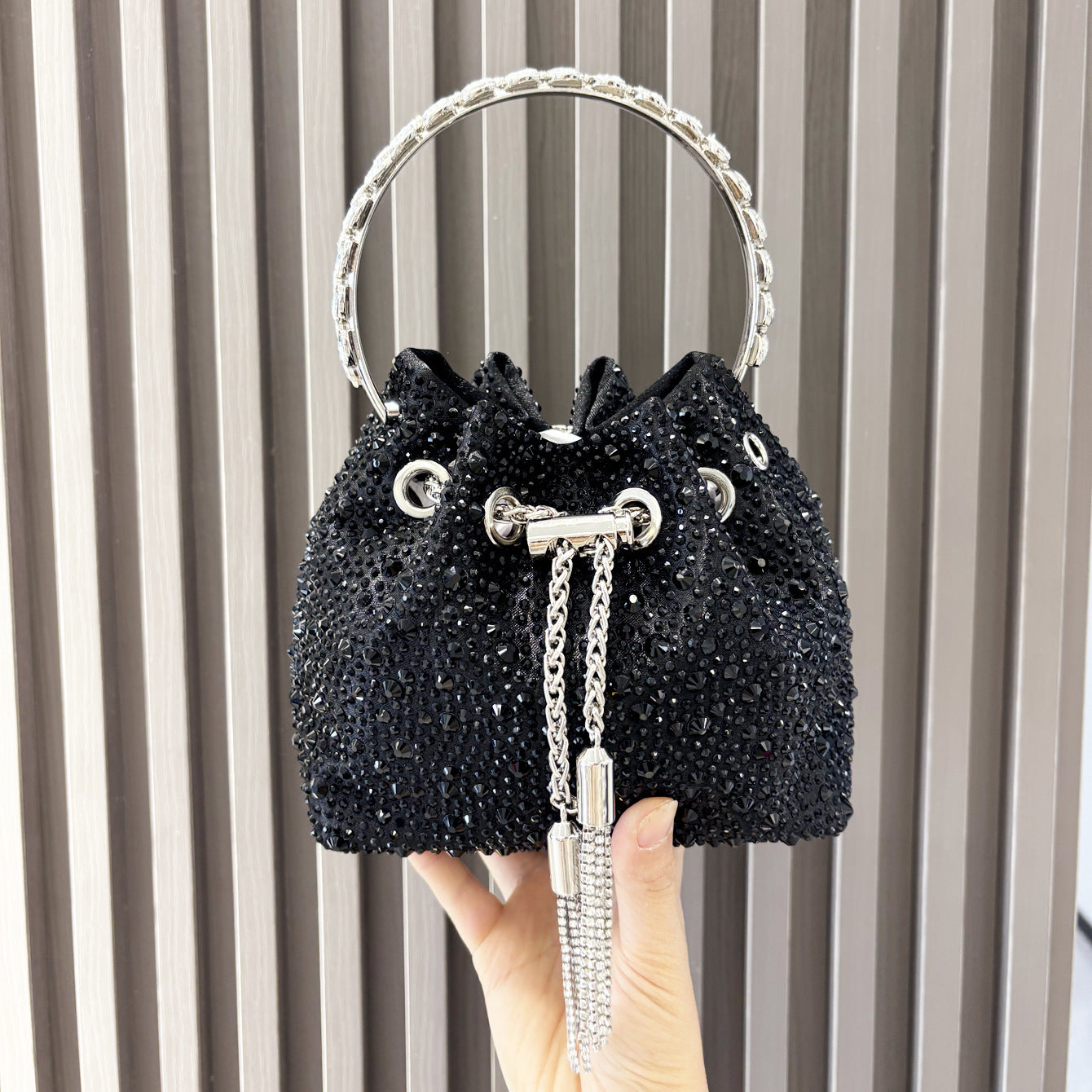 Drawstring Rhinestone Bag Shoulder Crossbody Handbag