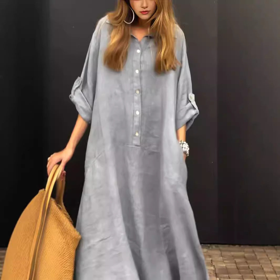 Casual Cotton And Linen Blend  Dress