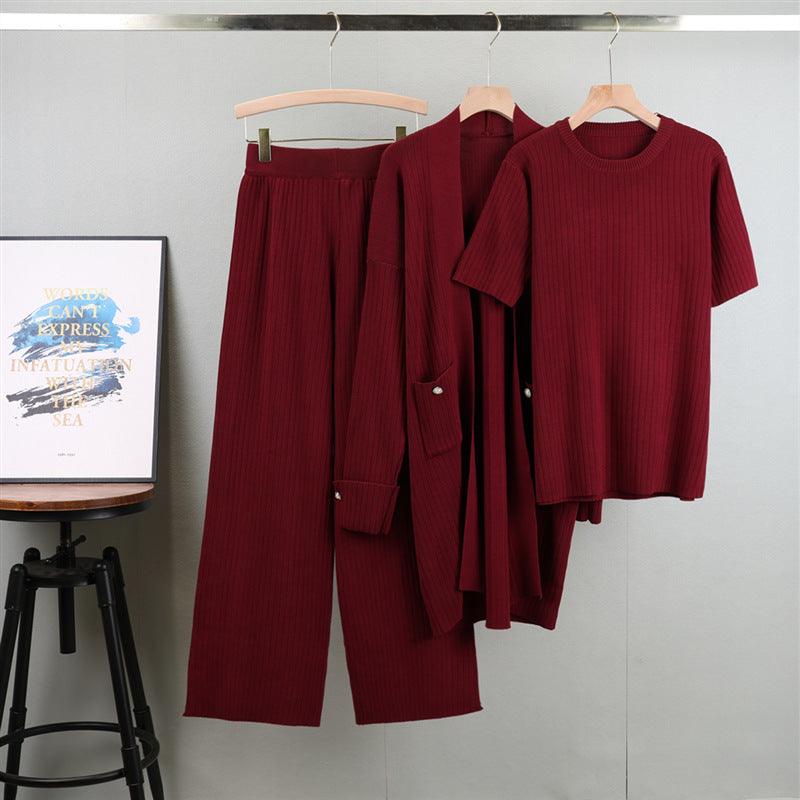Elegant Knitted Mid-length Three-piece Set