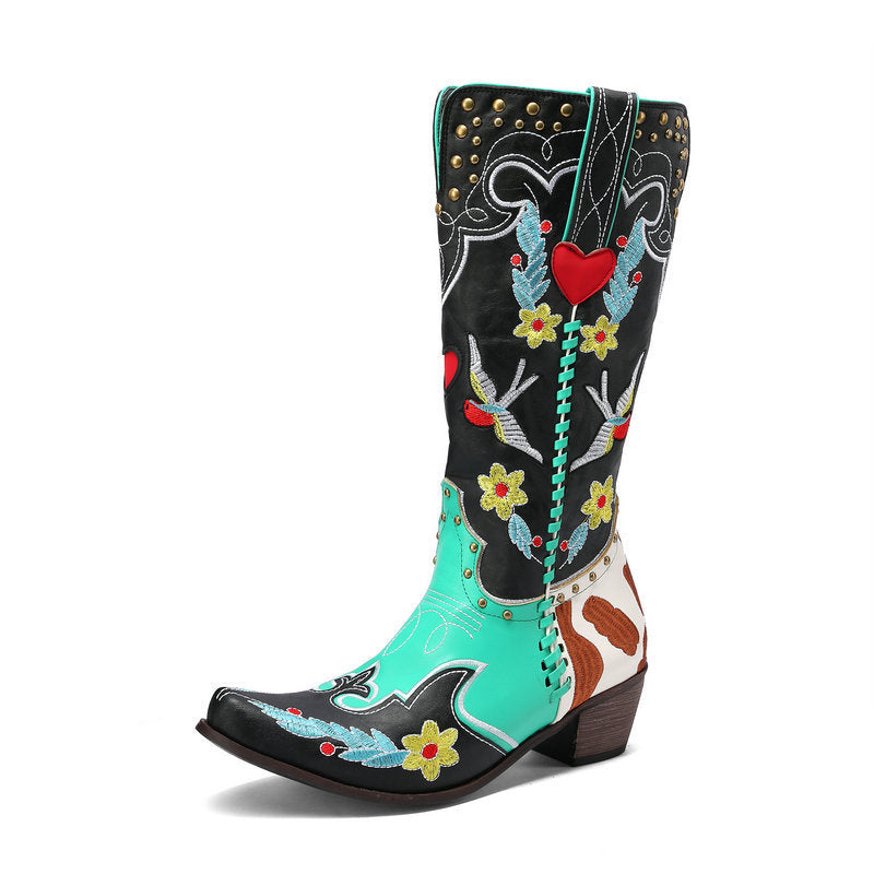 Leather Boots Exquisite Embroidery