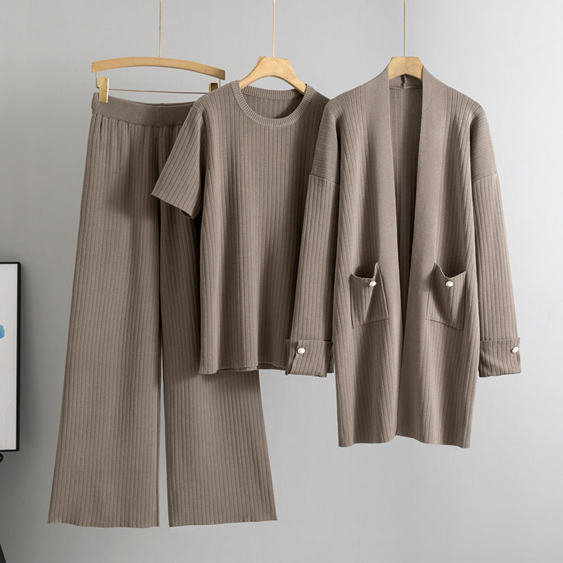 Elegant Knitted Mid-length Three-piece Set