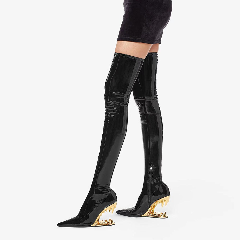 Teeth Shaped Heels, High Heels, Knee Length Boots