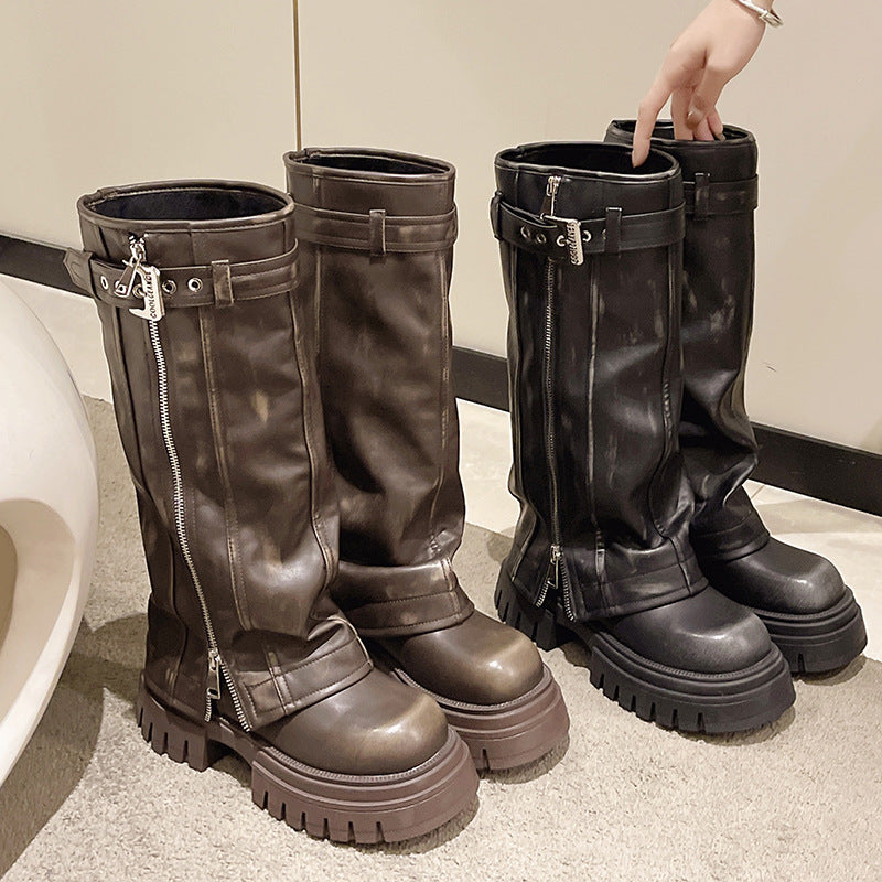 Luxury PU leather fashion Belt Buckle boots
