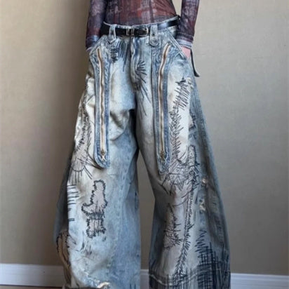 Needle Embroidery Stain Jeans