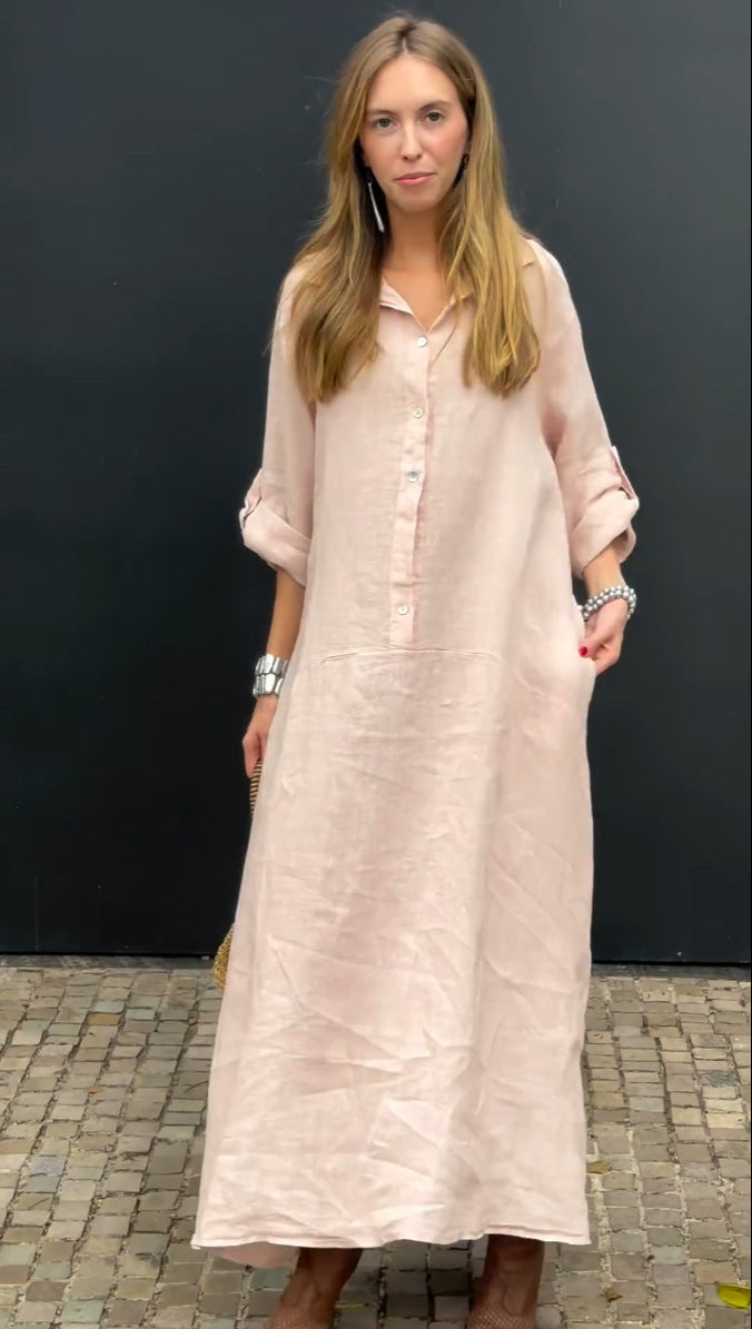 Casual Cotton And Linen Blend  Dress