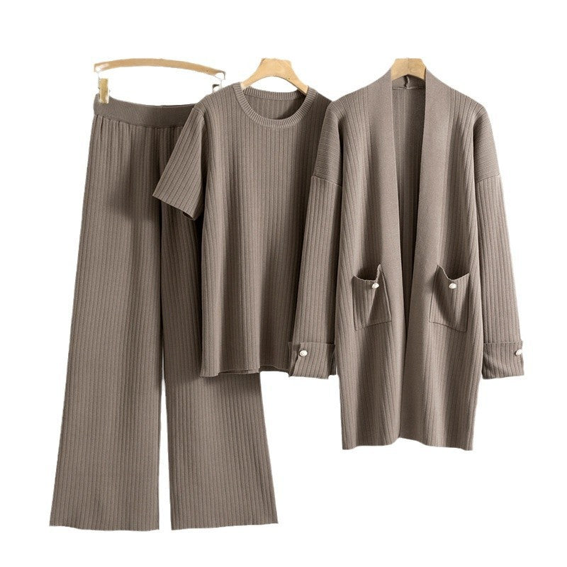 Elegant Knitted Mid-length Three-piece Set