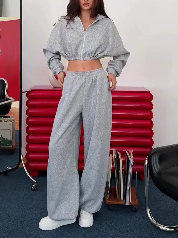 Three-Piece Set With Hooded Jacket, Corset Top And Wide-Leg Pants