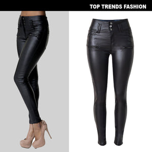 High Waist  Slim-fit Leather Skinny Pants