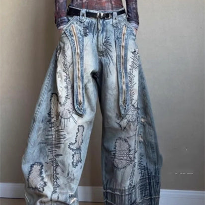 Needle Embroidery Stain Jeans
