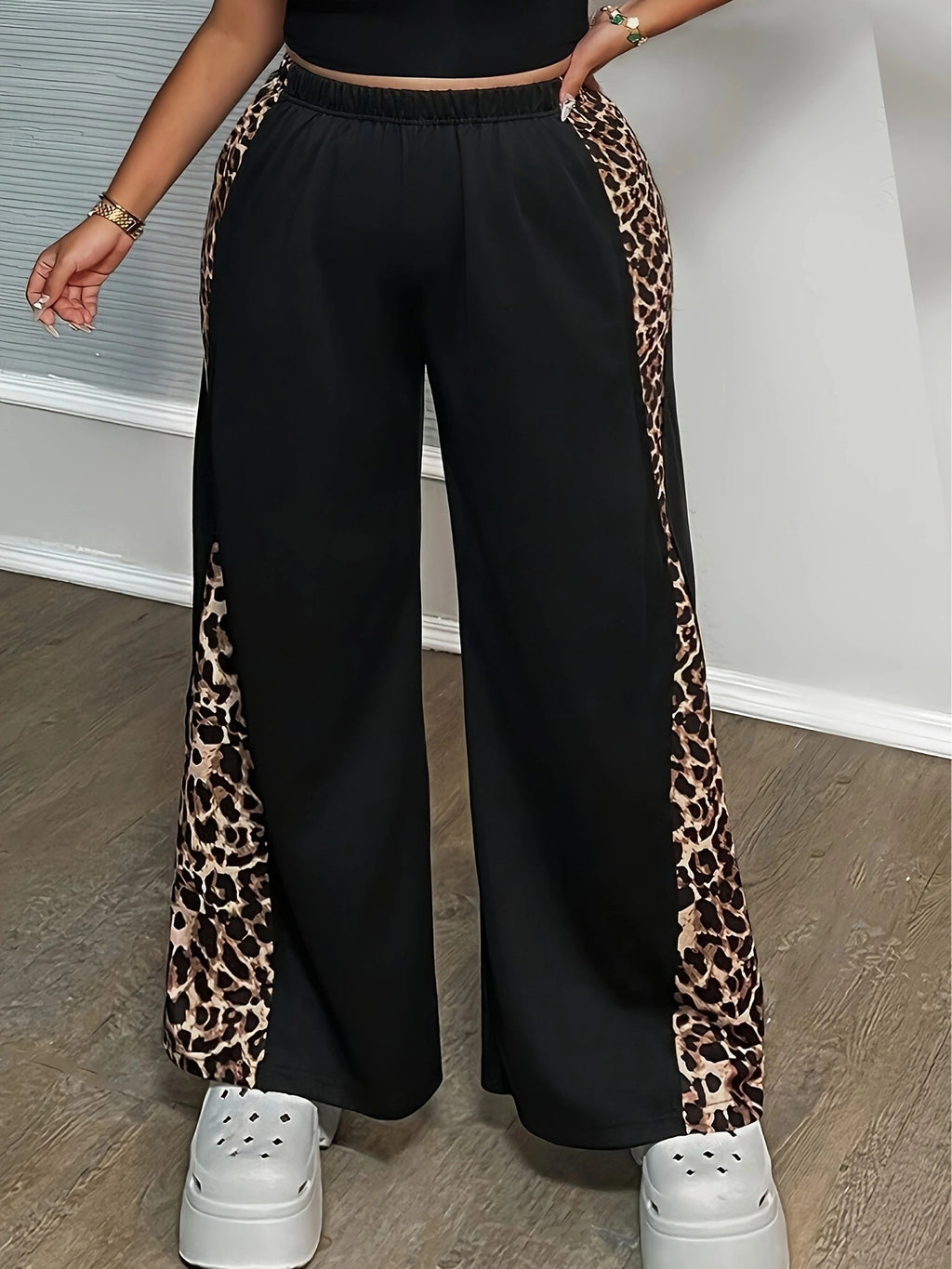 Black Loose Leopard Print Pants
