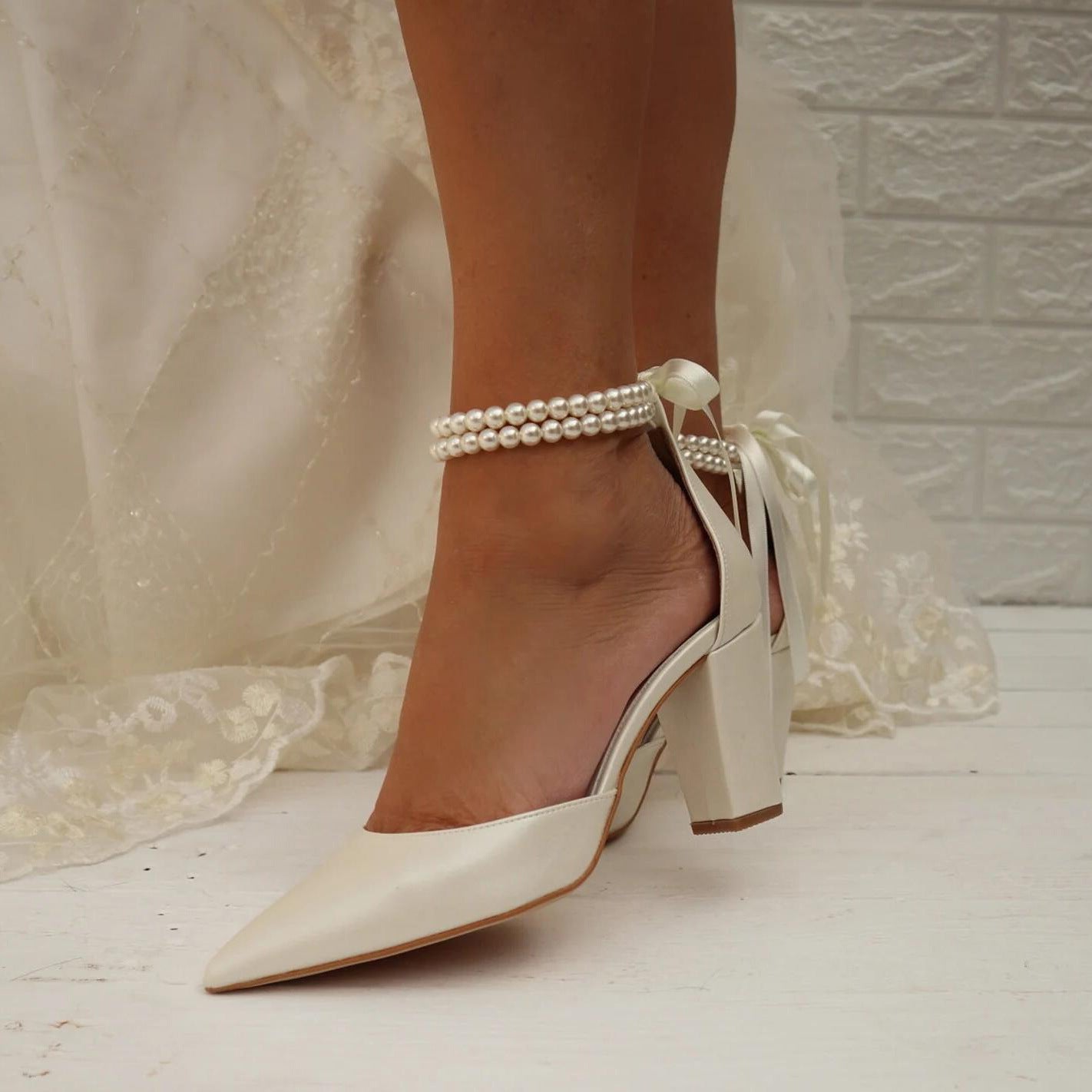 Chunky Heel Pearl Ribbon  Shoes(tm maat 43)!!