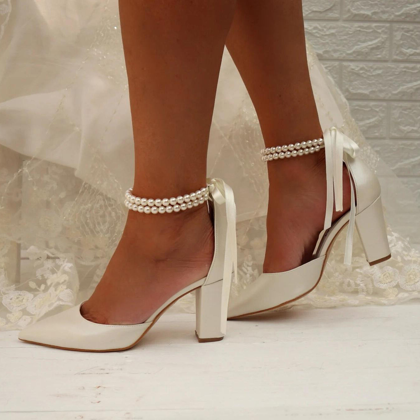 Chunky Heel Pearl Ribbon  Shoes(tm maat 43)!!