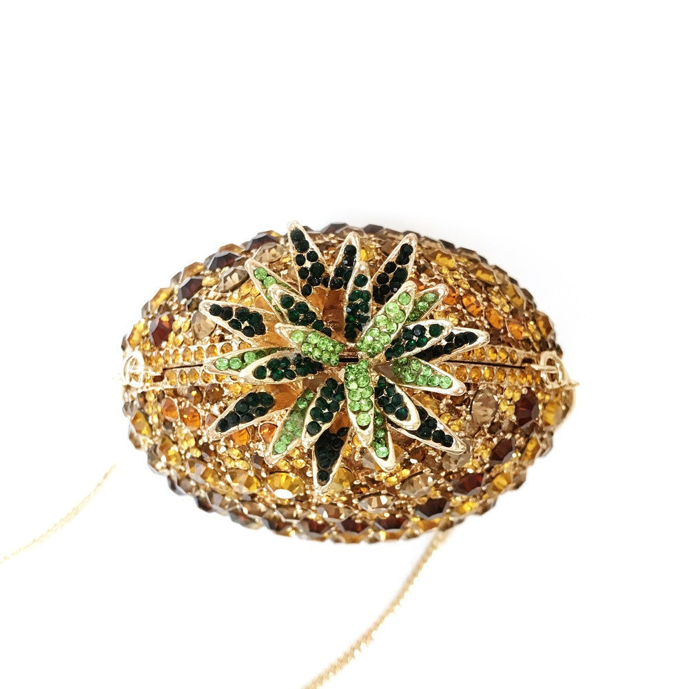 Fruit pineapple shaped crystal bag with diamond inlay