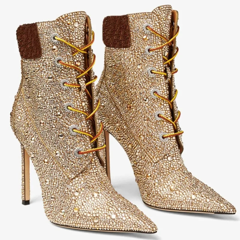 Water Diamond Cross Strap Short Boots