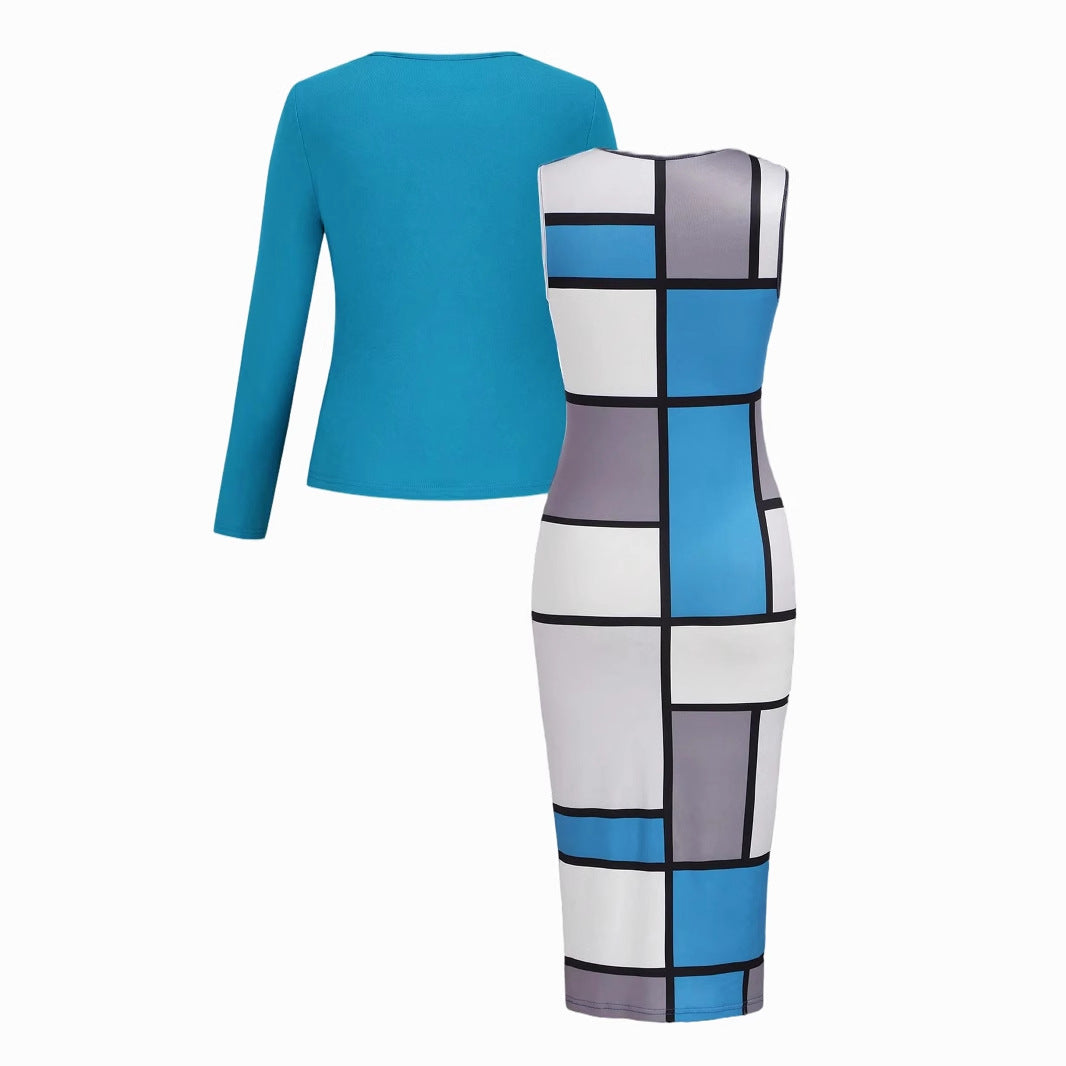 Round Neck Dress with Long Sleeve Jacket