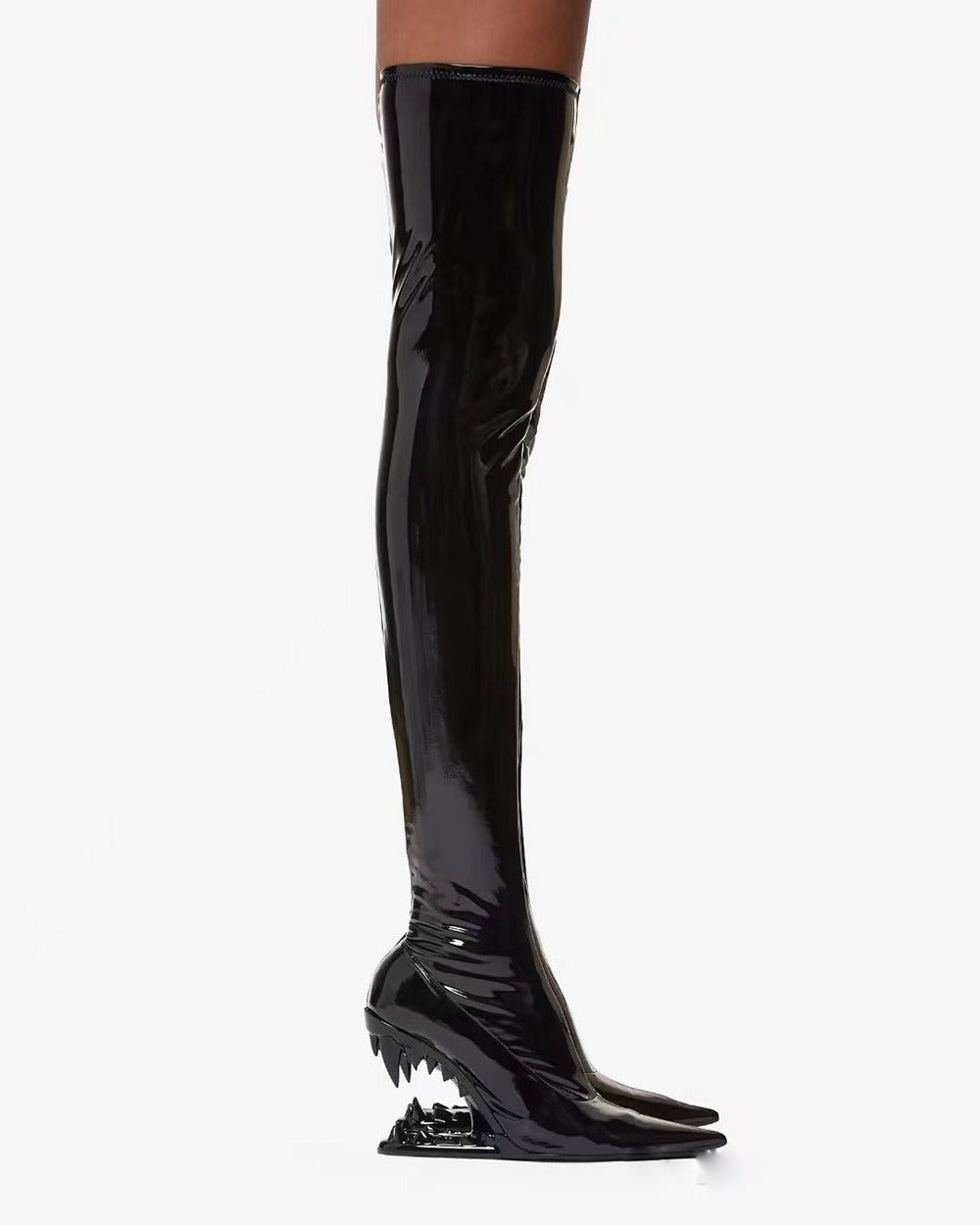 Teeth Shaped Heels, High Heels, Knee Length Boots