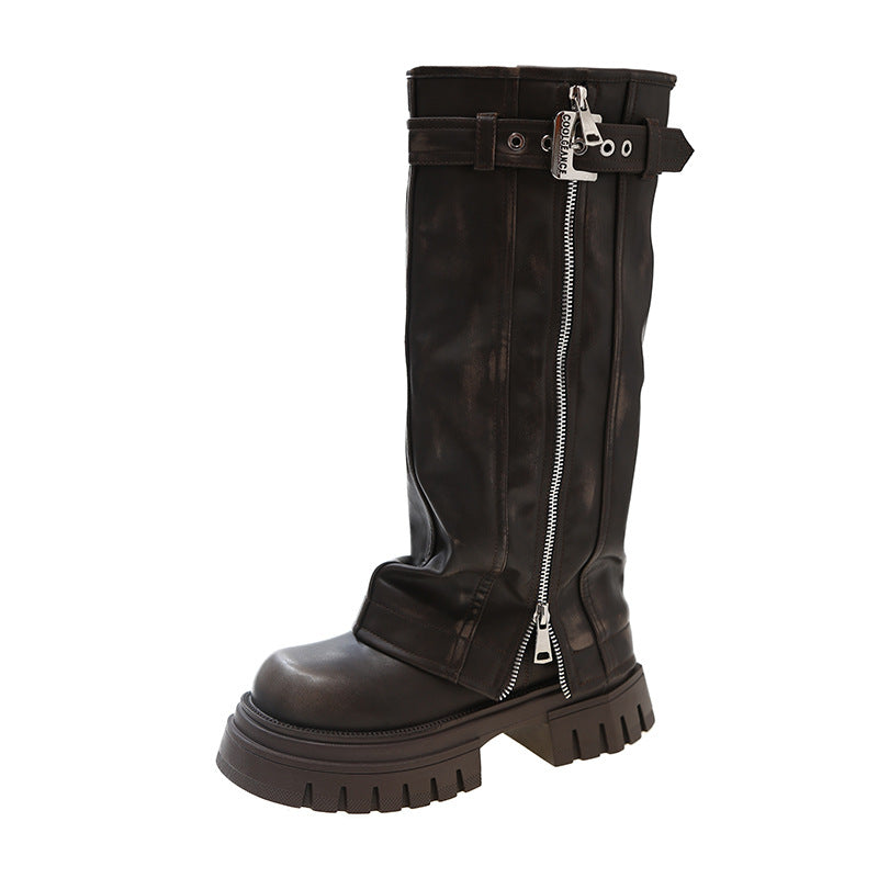 Luxury PU leather fashion Belt Buckle boots
