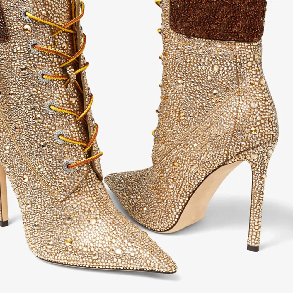 Water Diamond Cross Strap Short Boots