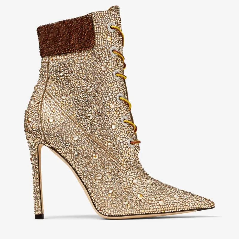 Water Diamond Cross Strap Short Boots