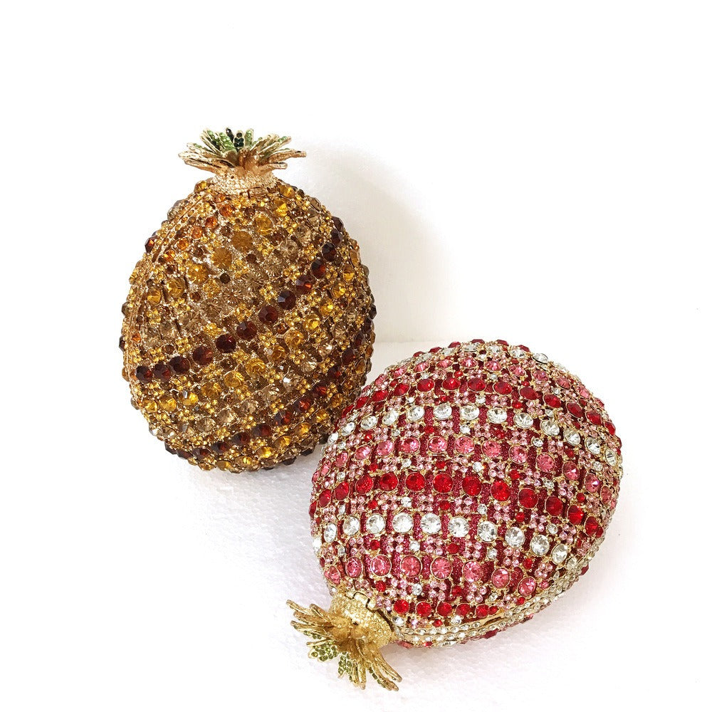 Fruit pineapple shaped crystal bag with diamond inlay