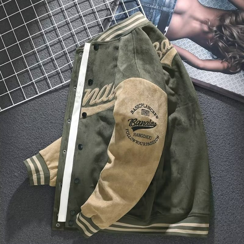 Suede baseball jacket