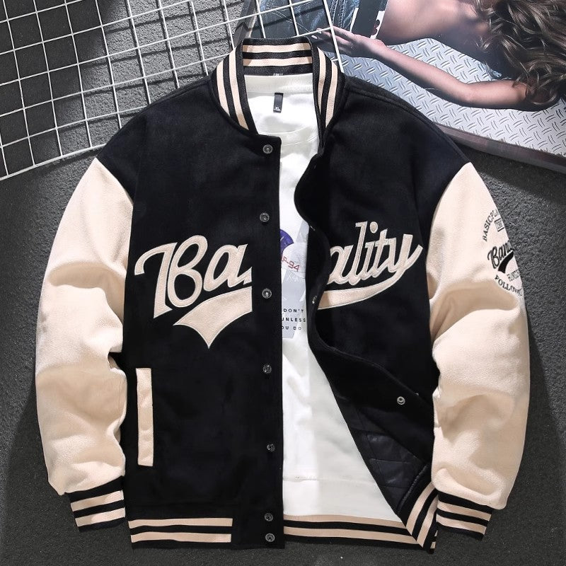Suede baseball jacket
