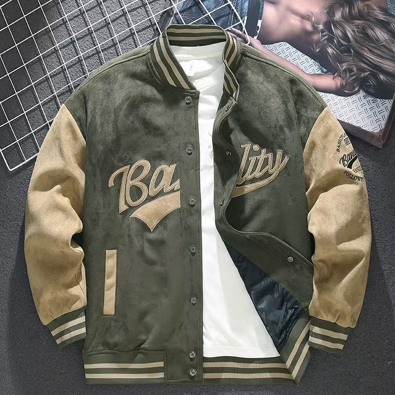 Suede baseball jacket