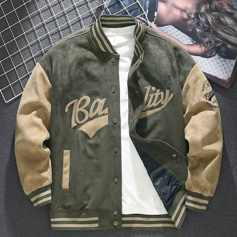 Suede baseball jacket