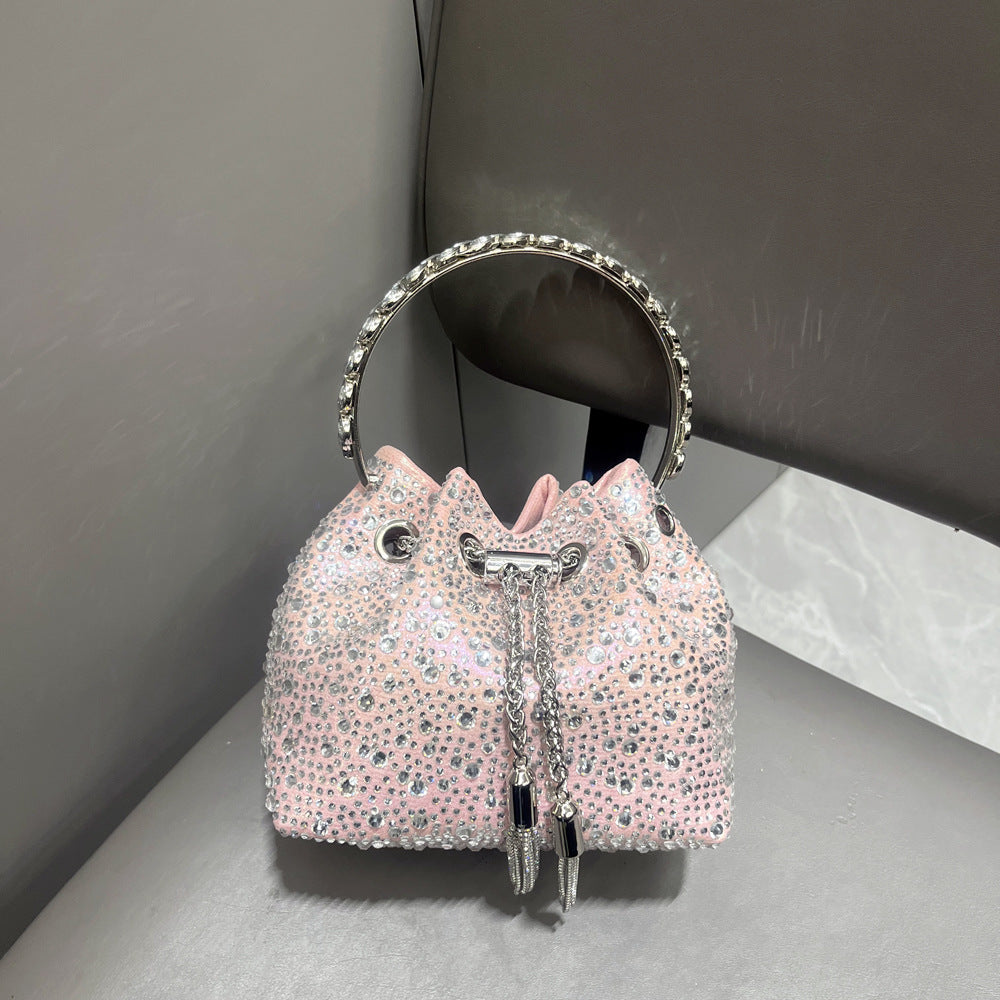 Drawstring Rhinestone Bag Shoulder Crossbody Handbag