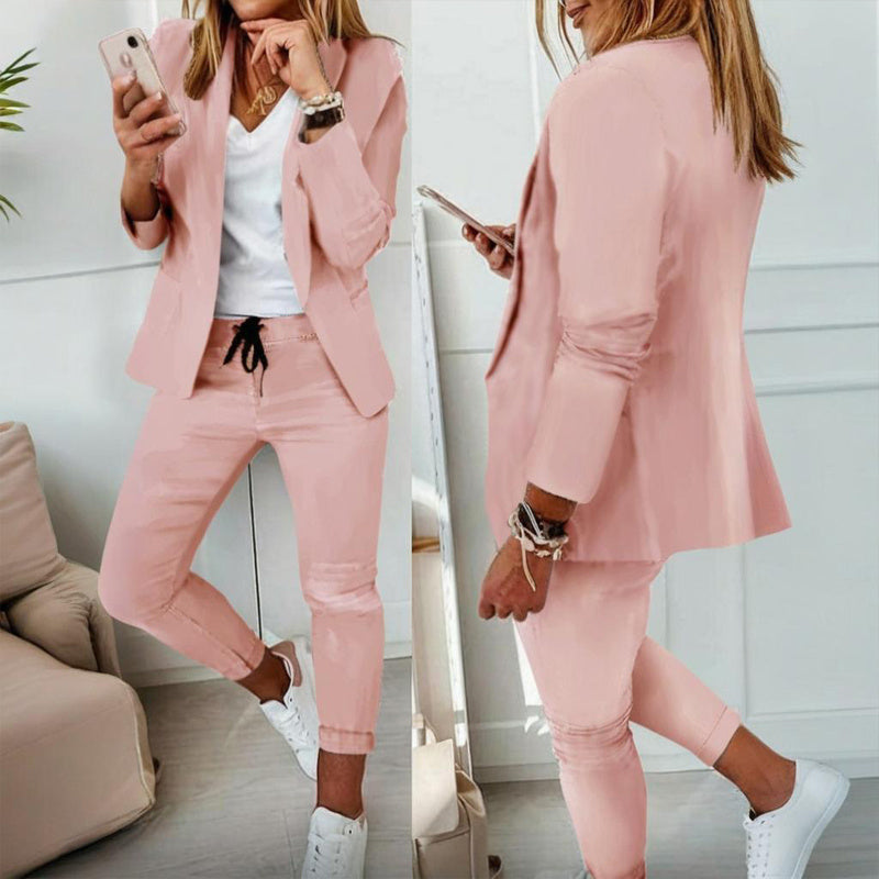Stylish Blazer With Pockets & Drawstring Waist Pants