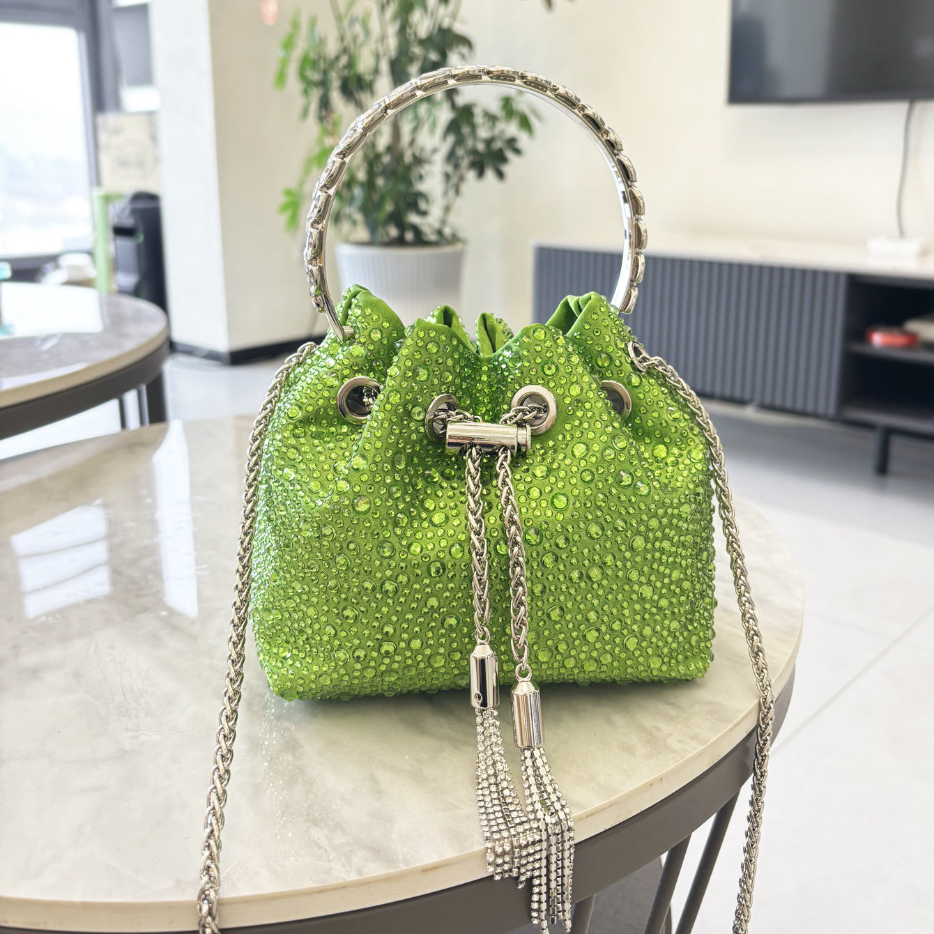 Drawstring Rhinestone Bag Shoulder Crossbody Handbag