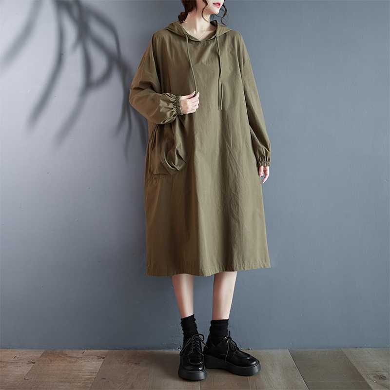 Hooded Pullover (onesize) Loose Pockets L Swing Dress
