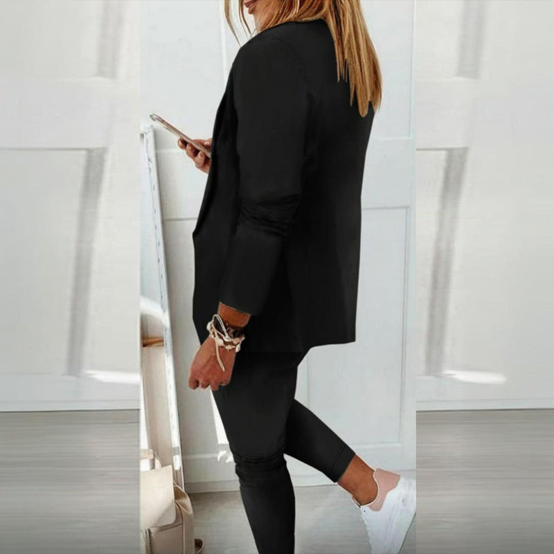 Stylish Blazer With Pockets & Drawstring Waist Pants