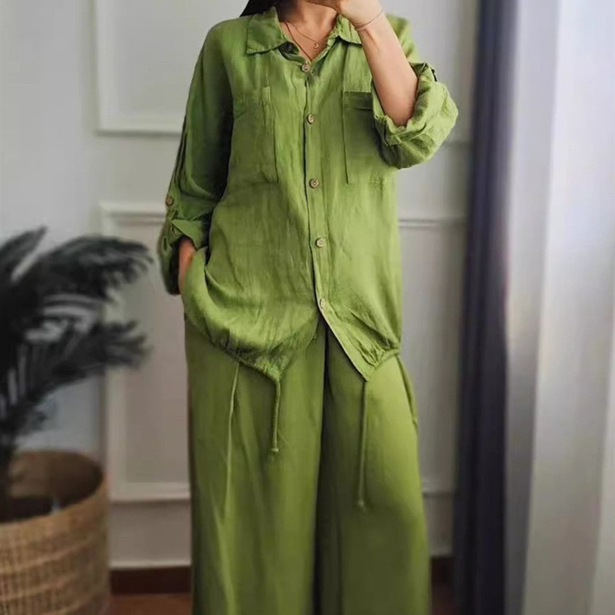 Plus-size Baggy Cotton And Linen High-waisted Suit