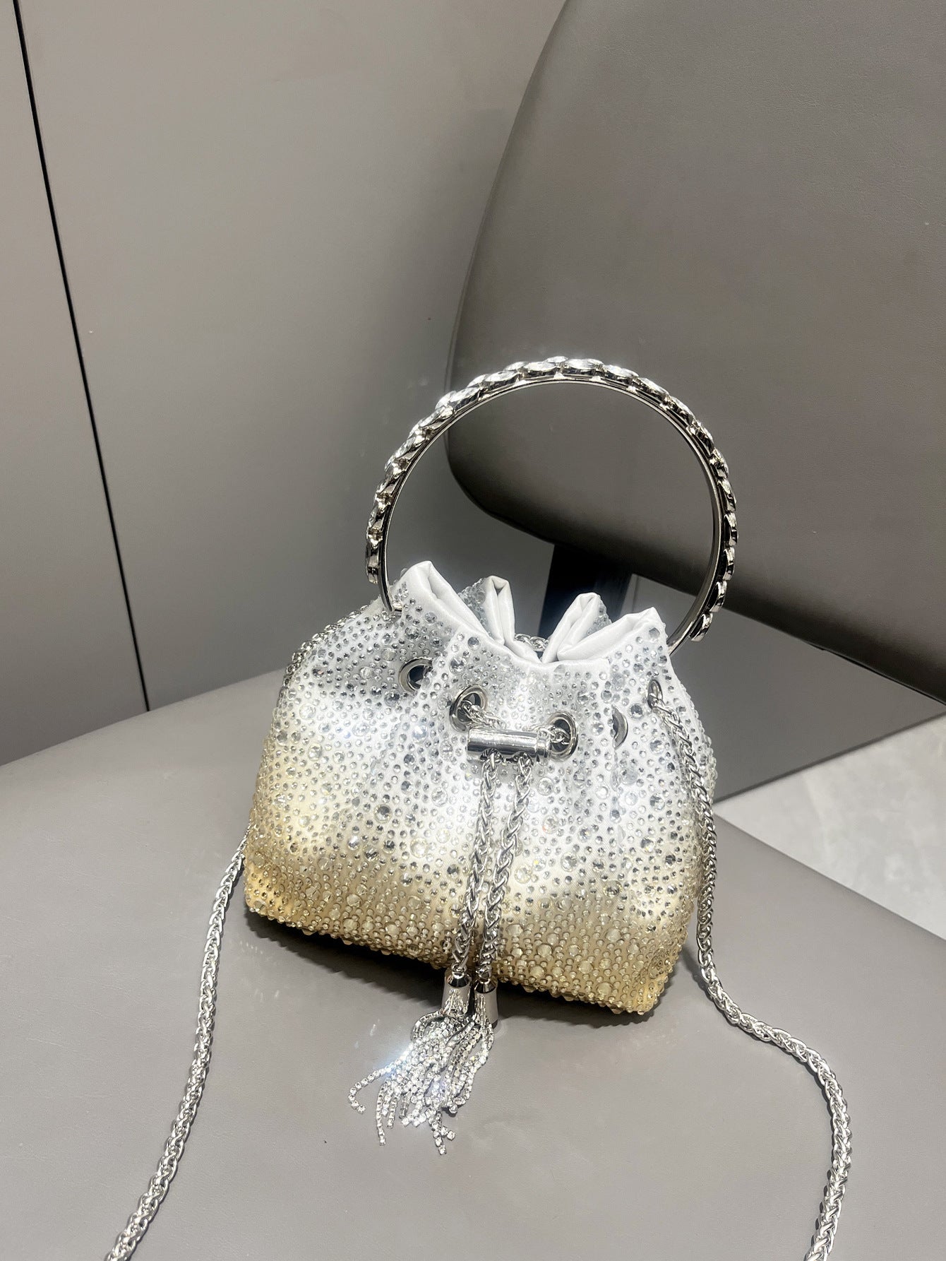 Drawstring Rhinestone Bag Shoulder Crossbody Handbag