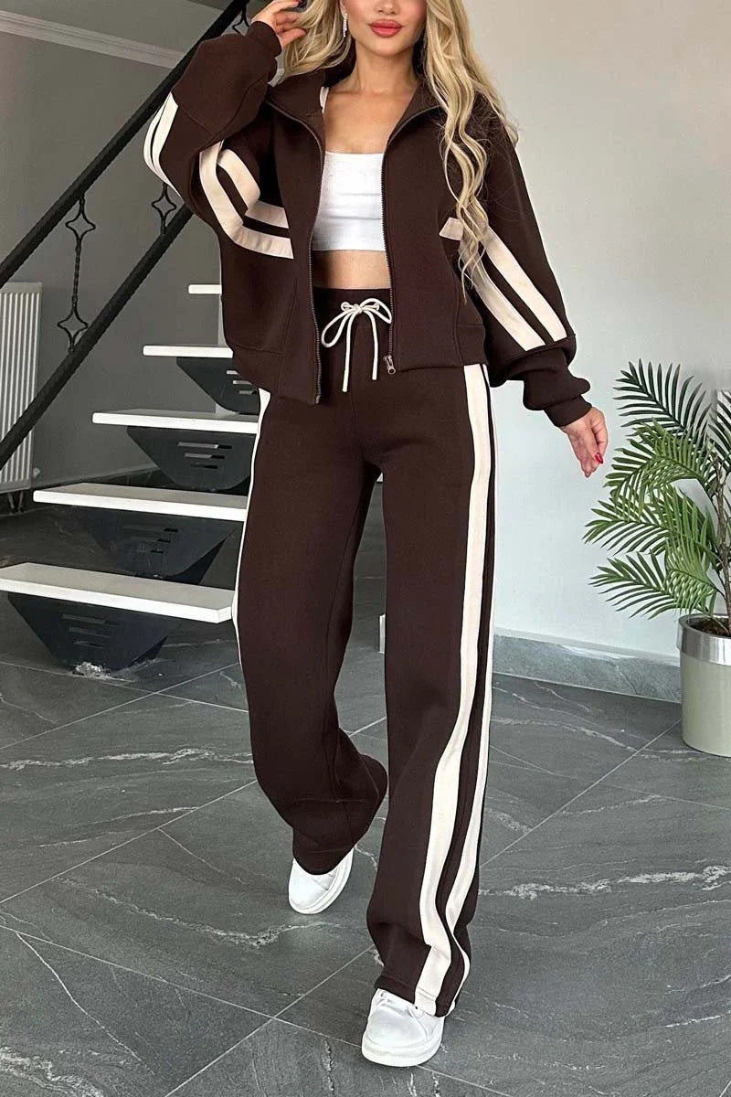 Striped Zip Top Jacket Sportssuit