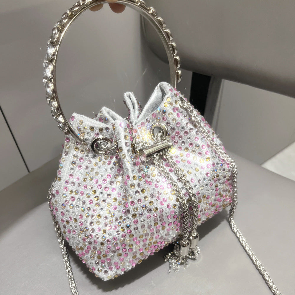 Drawstring Rhinestone Bag Shoulder Crossbody Handbag