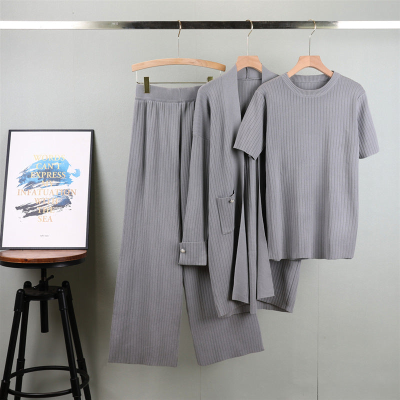 Elegant Knitted Mid-length Three-piece Set
