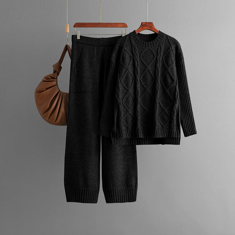 Cable-knit Pullover Sweater Suit