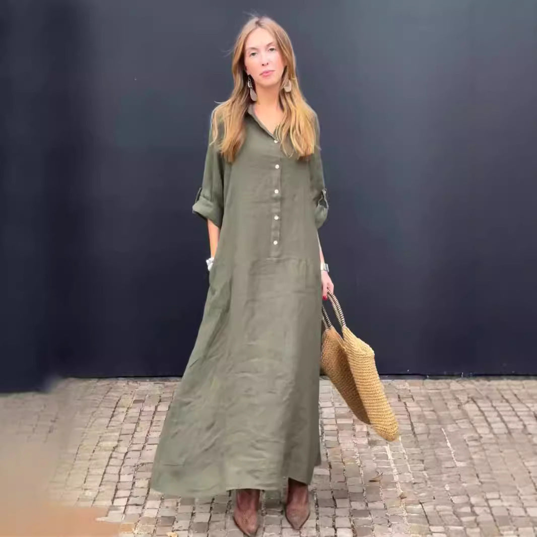 Casual Cotton And Linen Blend  Dress