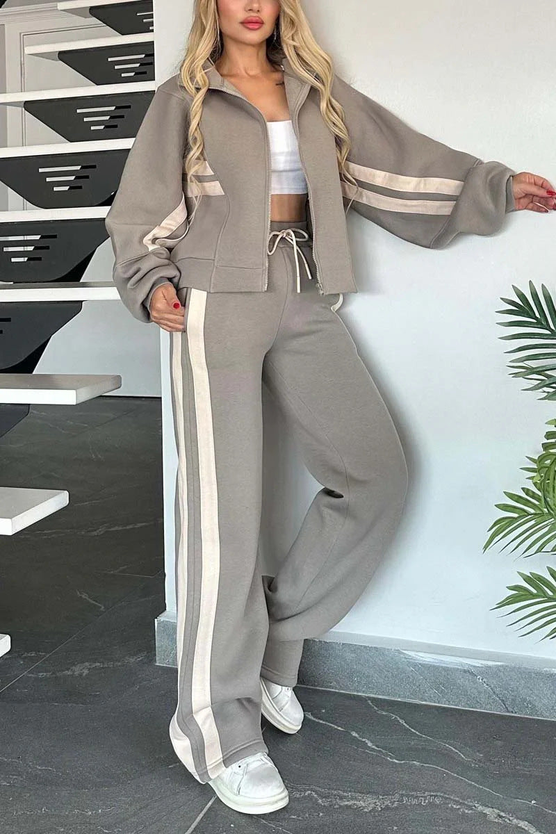 Striped Zip Top Jacket Sportssuit