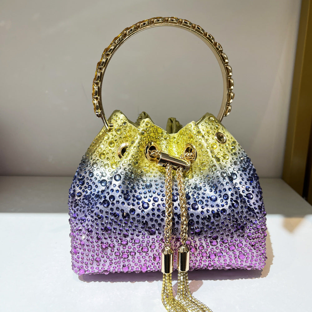 Drawstring Rhinestone Bag Shoulder Crossbody Handbag