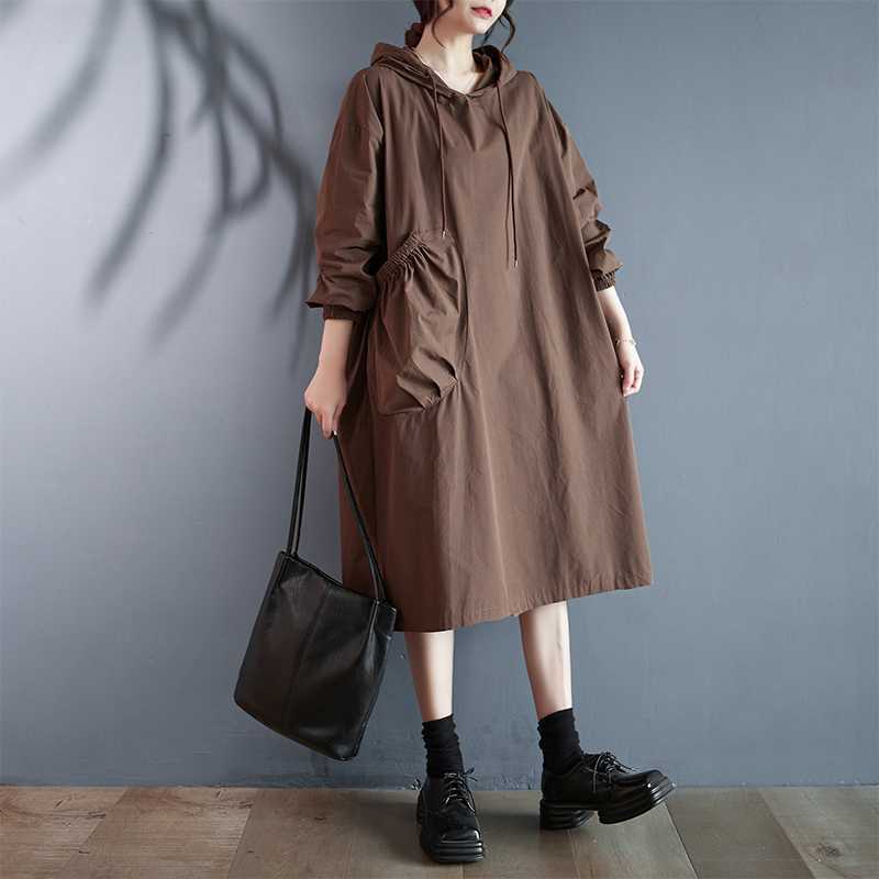 Hooded Pullover (onesize) Loose Pockets L Swing Dress